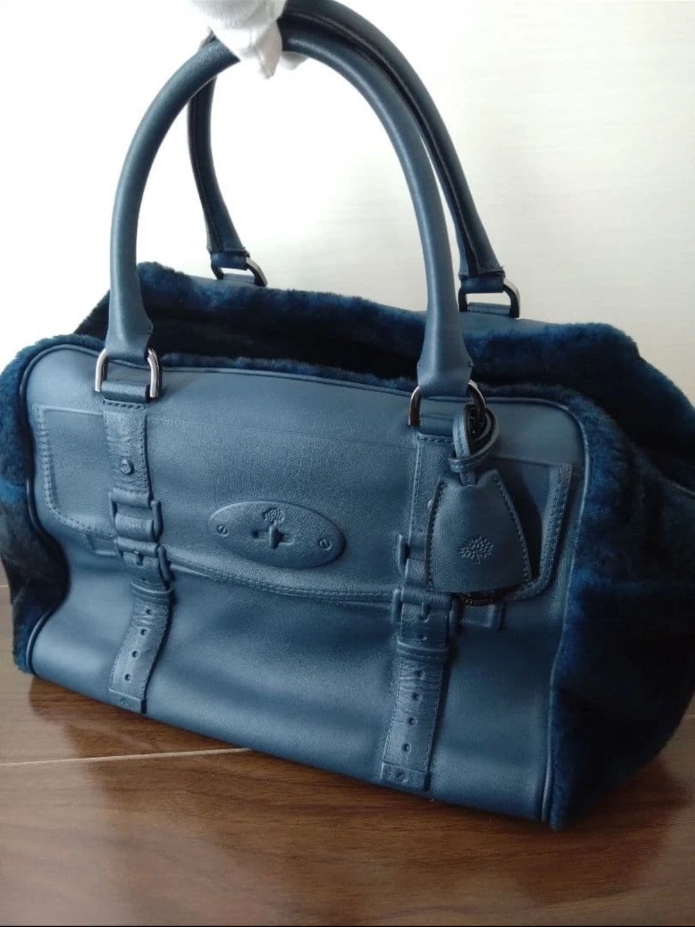 Mulberry Navy Blue Leather & Shearling Satchel
